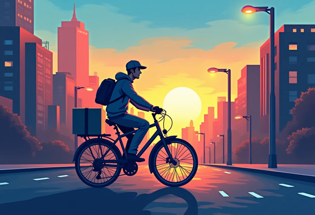 Bike courier navigating city traffic