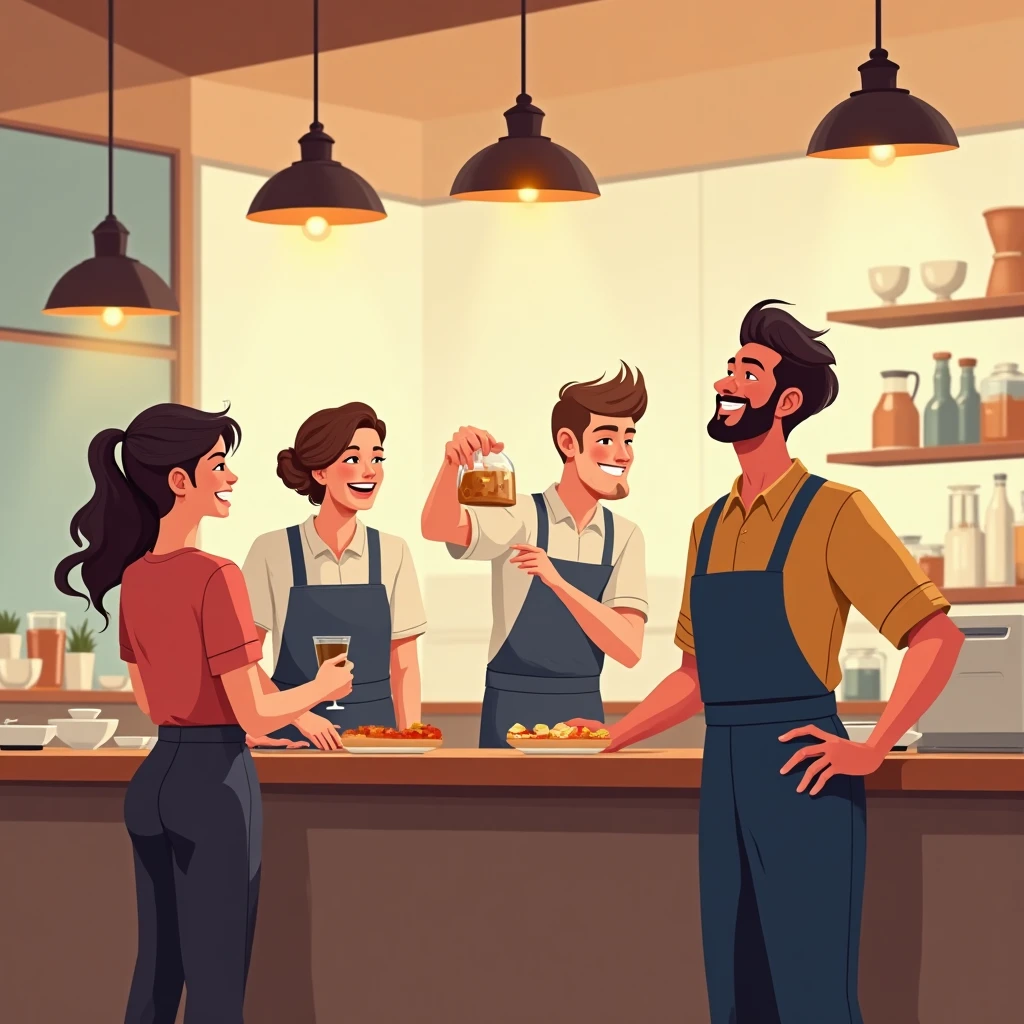 Restaurant staff serving customers