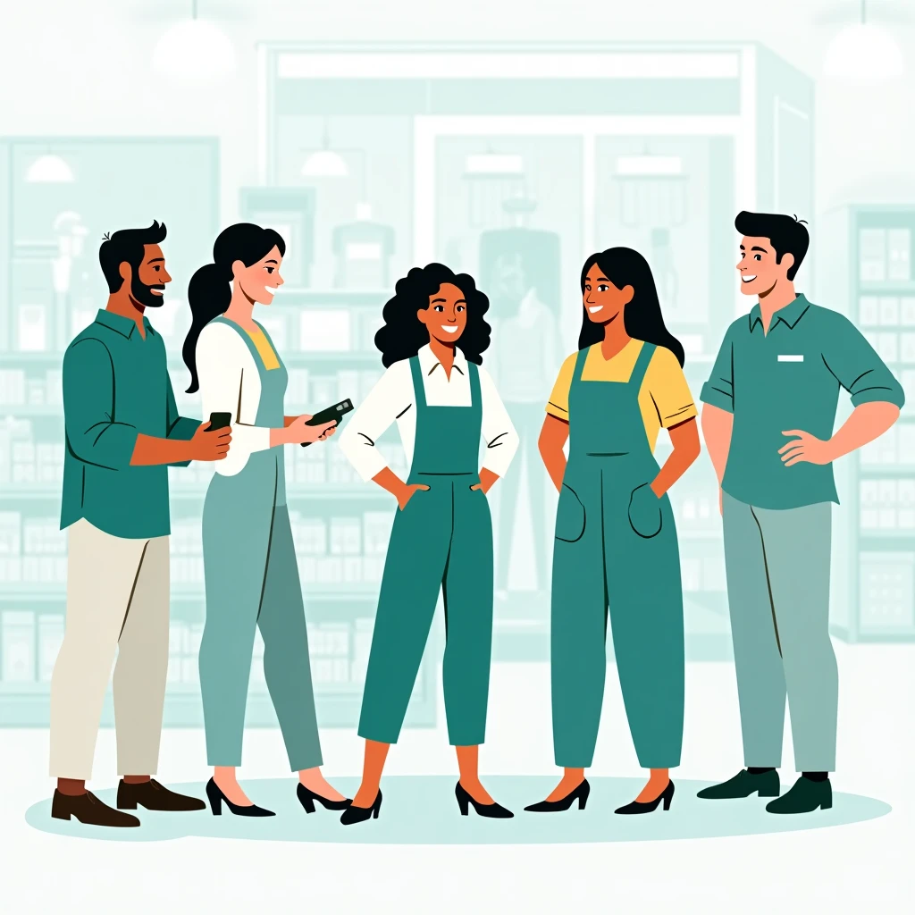 Retail employees assisting customers