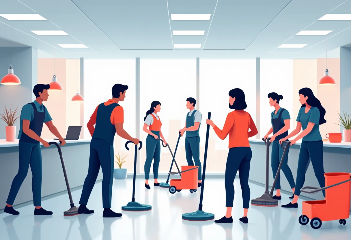 Cleaning team in action