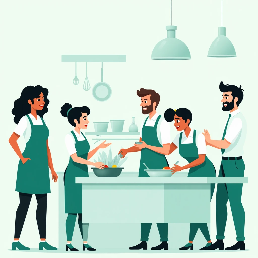 Teamwork in a hotel kitchen