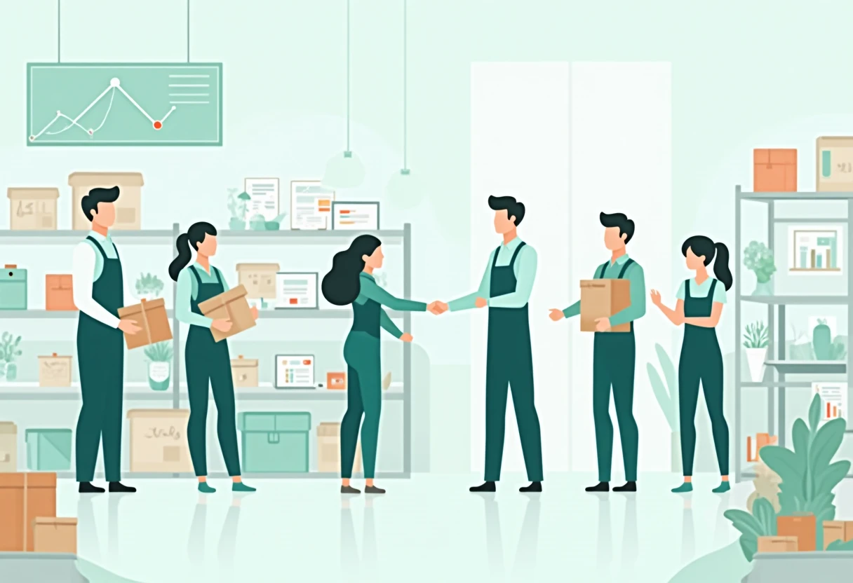 Warehouse workers organizing shelves