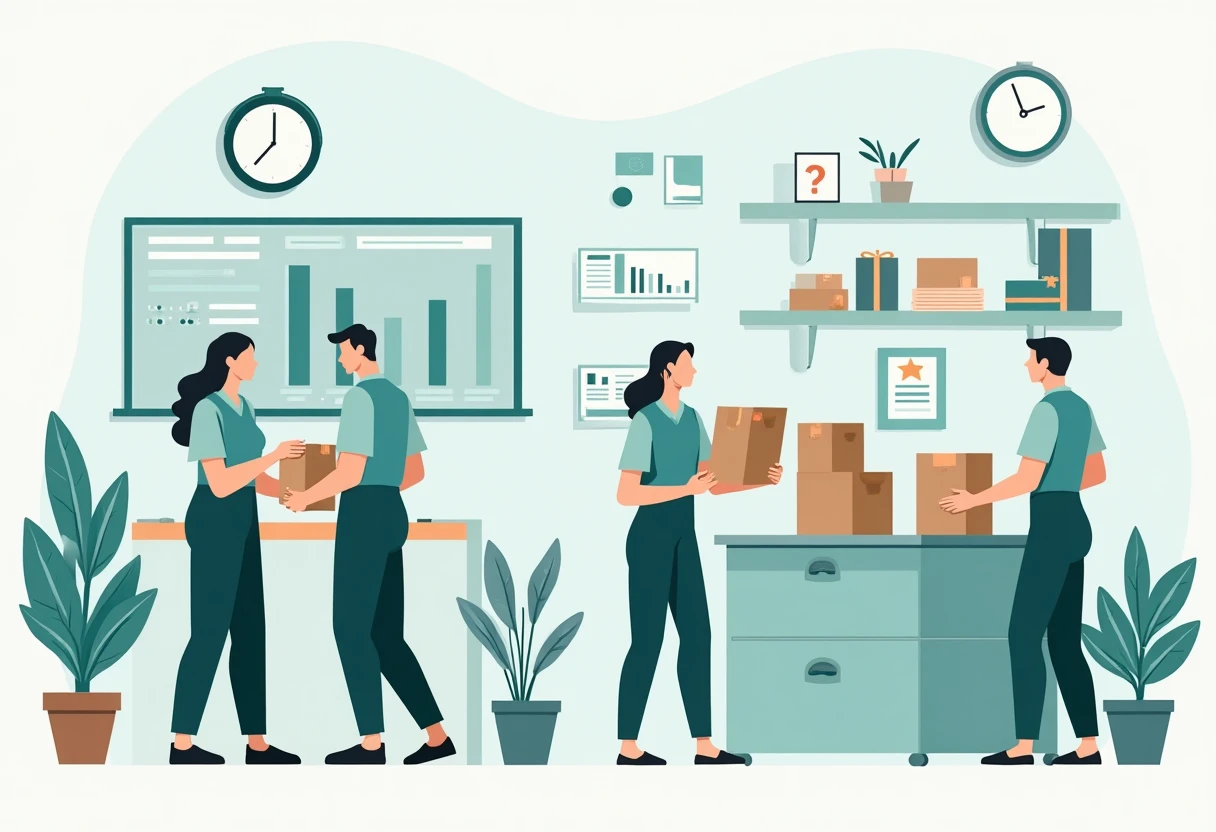Warehouse setting with workers